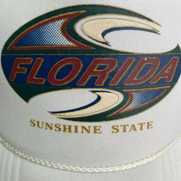Vtg Florida Sunshine State Trucker Hat Snapback Mesh White - Picture 2 of 8